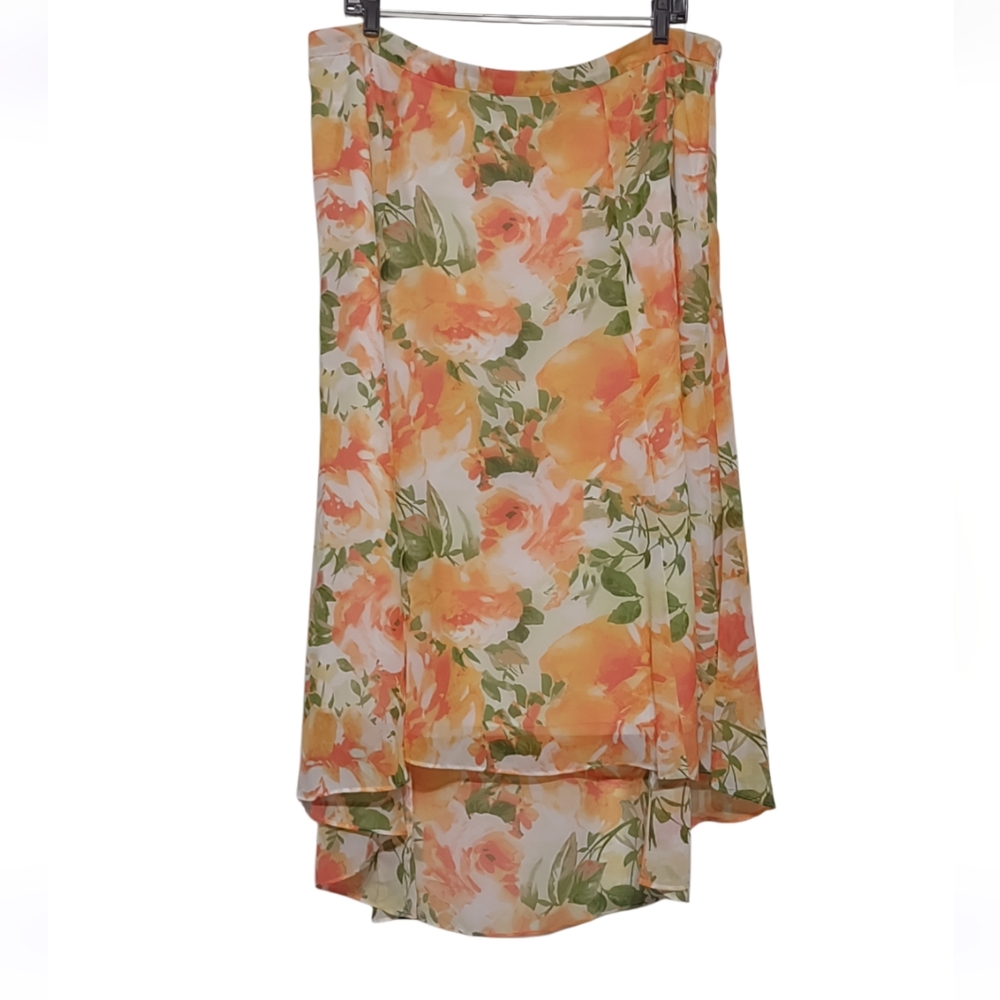 Cato Floral High Low Skirt Peachy Floral Plus Size 16W Spring Summer